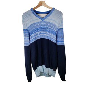 Moods Of‎ Norway Mens V-Neck Blue Striped Sweater Size L 100% Cotton